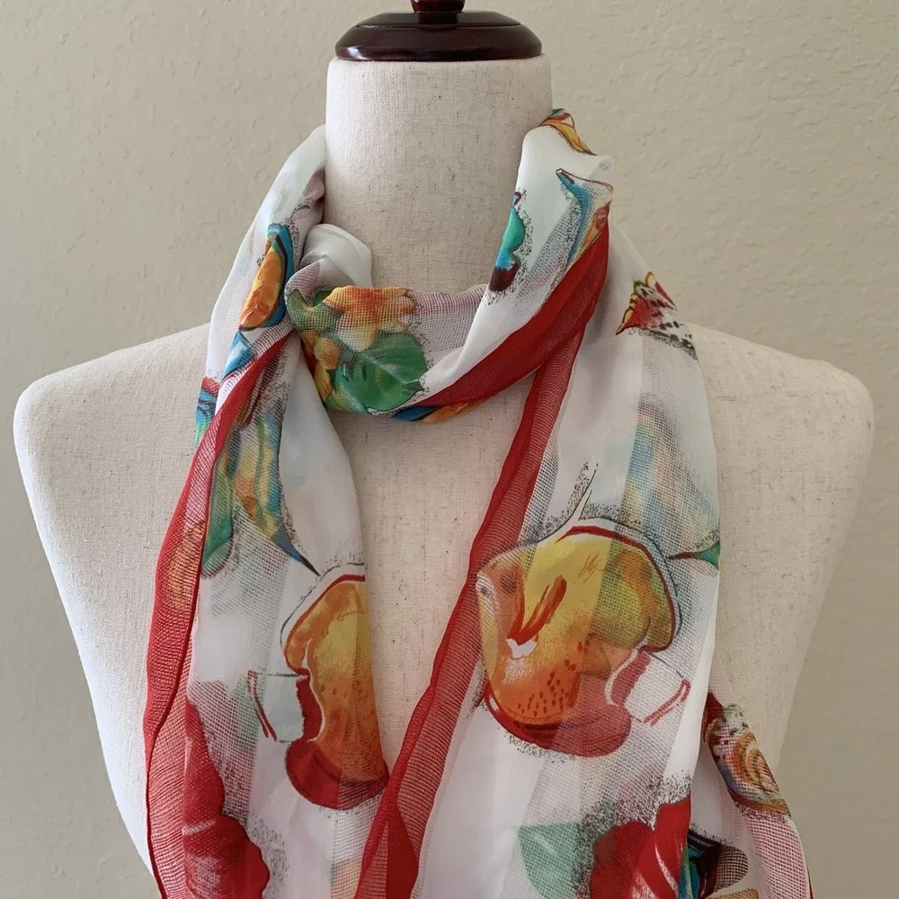 Liz Claiborne Tropical Fish Shells Flowers Rectangular‎ Scarf BNWT